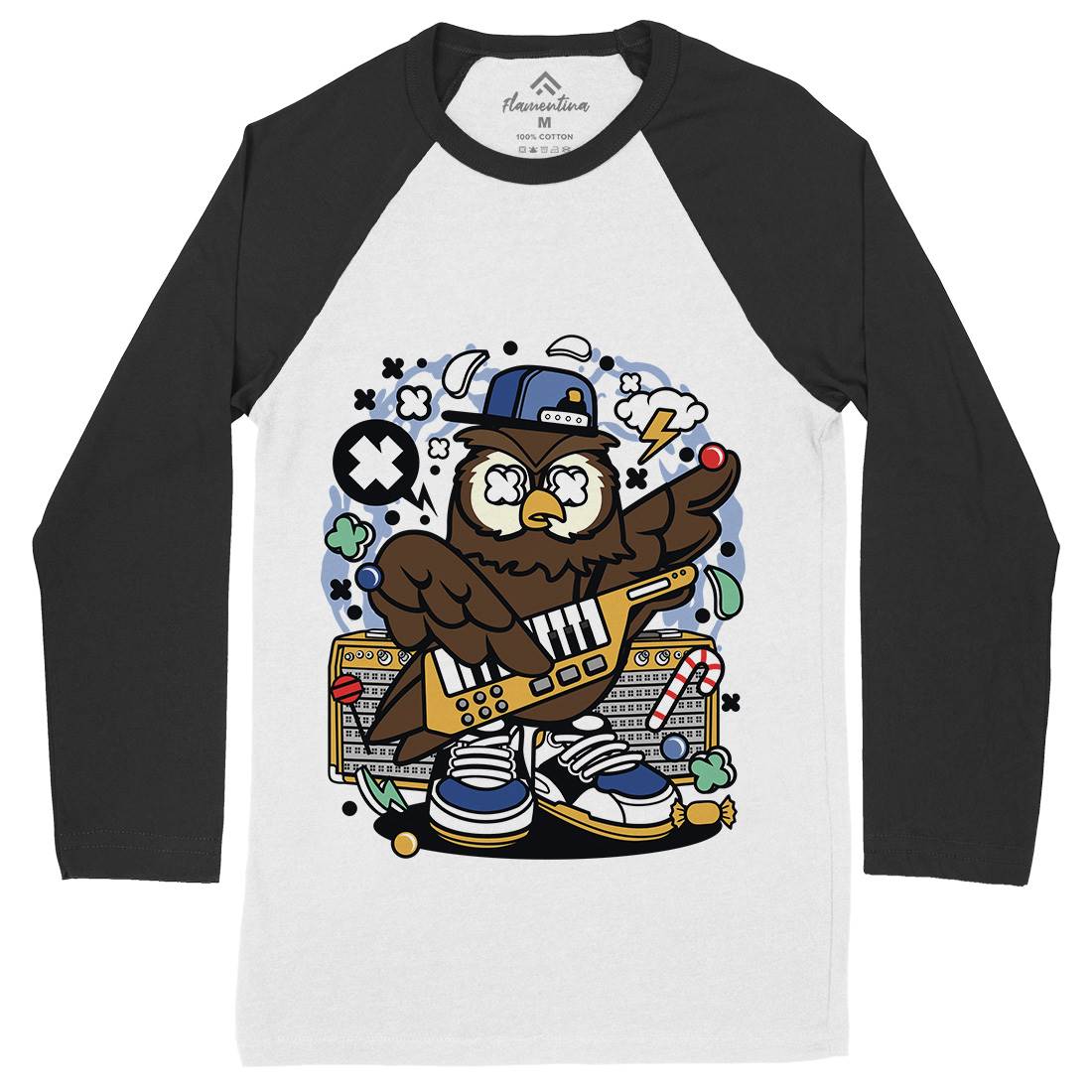 Owl Pop Star Mens Long Sleeve Baseball T-Shirt Music C599