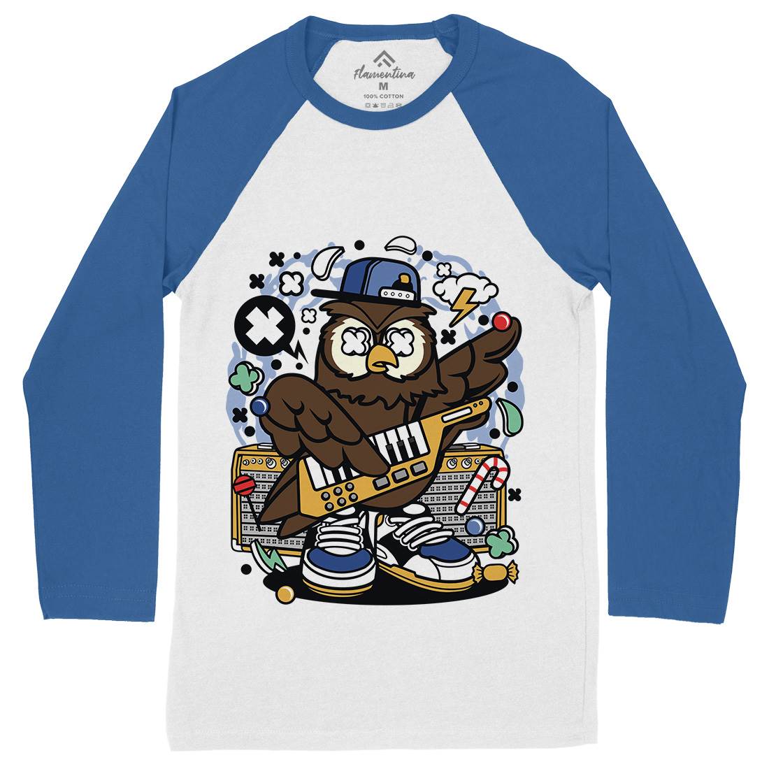 Owl Pop Star Mens Long Sleeve Baseball T-Shirt Music C599