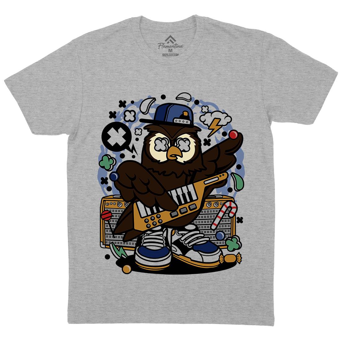 Owl Pop Star Mens Organic Crew Neck T-Shirt Music C599