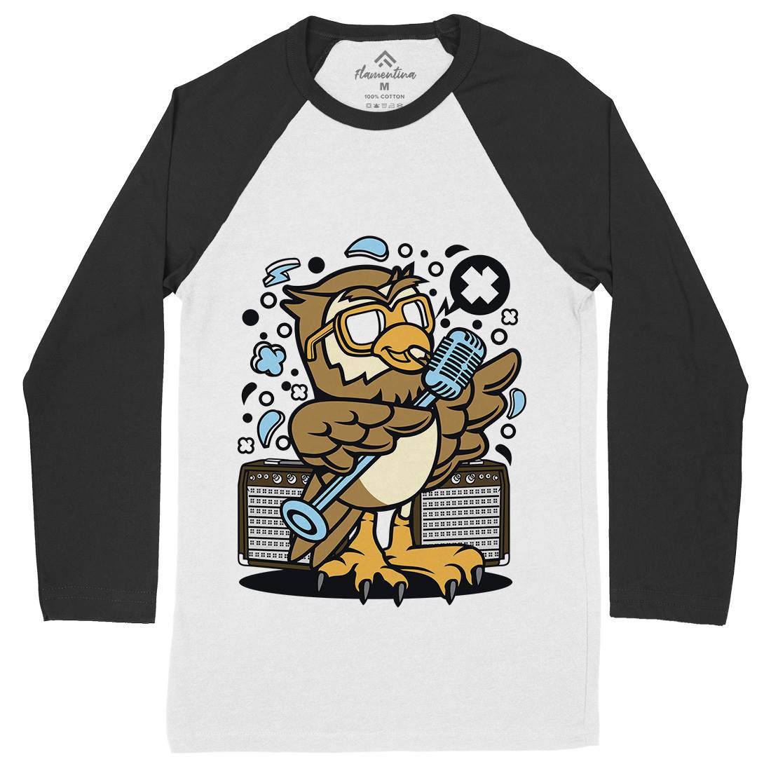 Owl Singer Mens Long Sleeve Baseball T-Shirt Music C600