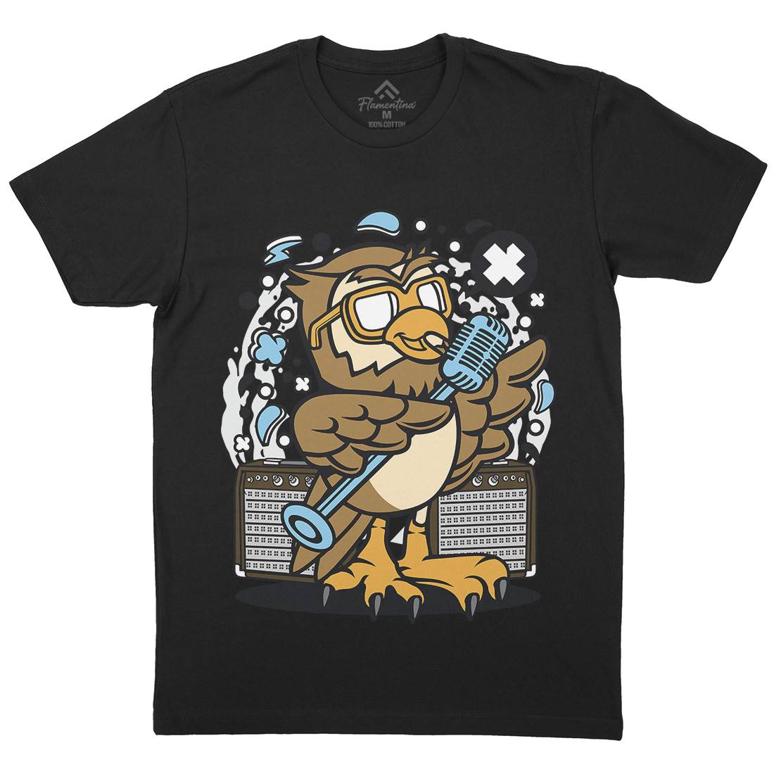 Owl Singer Mens Organic Crew Neck T-Shirt Music C600