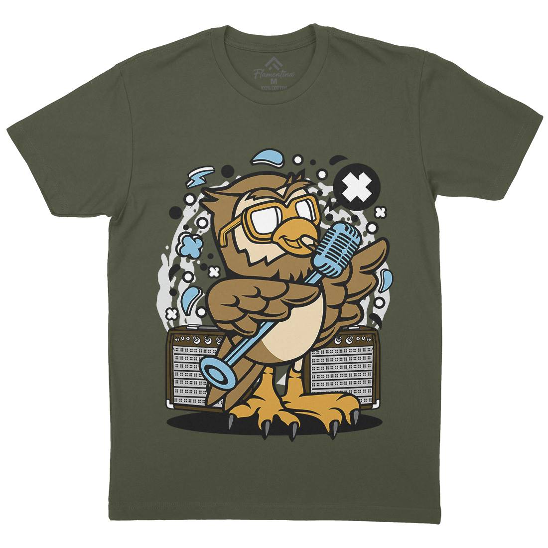 Owl Singer Mens Crew Neck T-Shirt Music C600