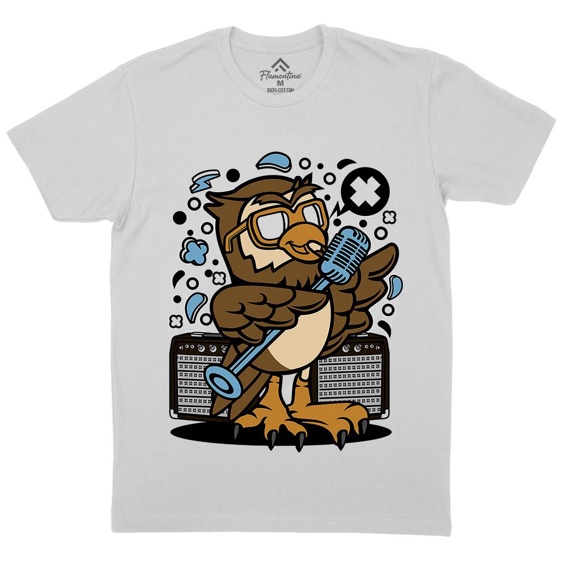 Owl Singer Mens Crew Neck T-Shirt Music C600