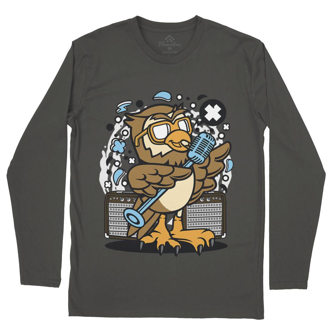 Owl Singer Mens Long Sleeve T-Shirt Music C600