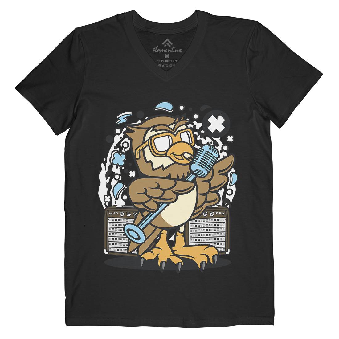 Owl Singer Mens Organic V-Neck T-Shirt Music C600