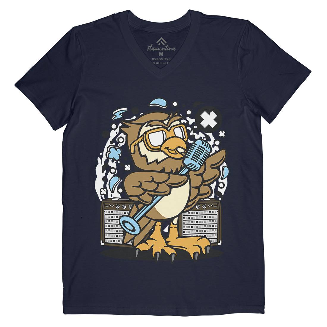 Owl Singer Mens V-Neck T-Shirt Music C600