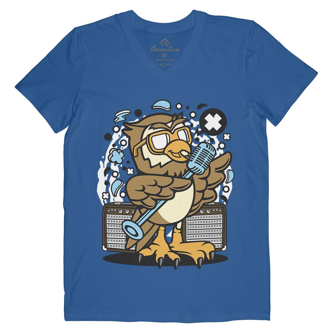 Owl Singer Mens V-Neck T-Shirt Music C600