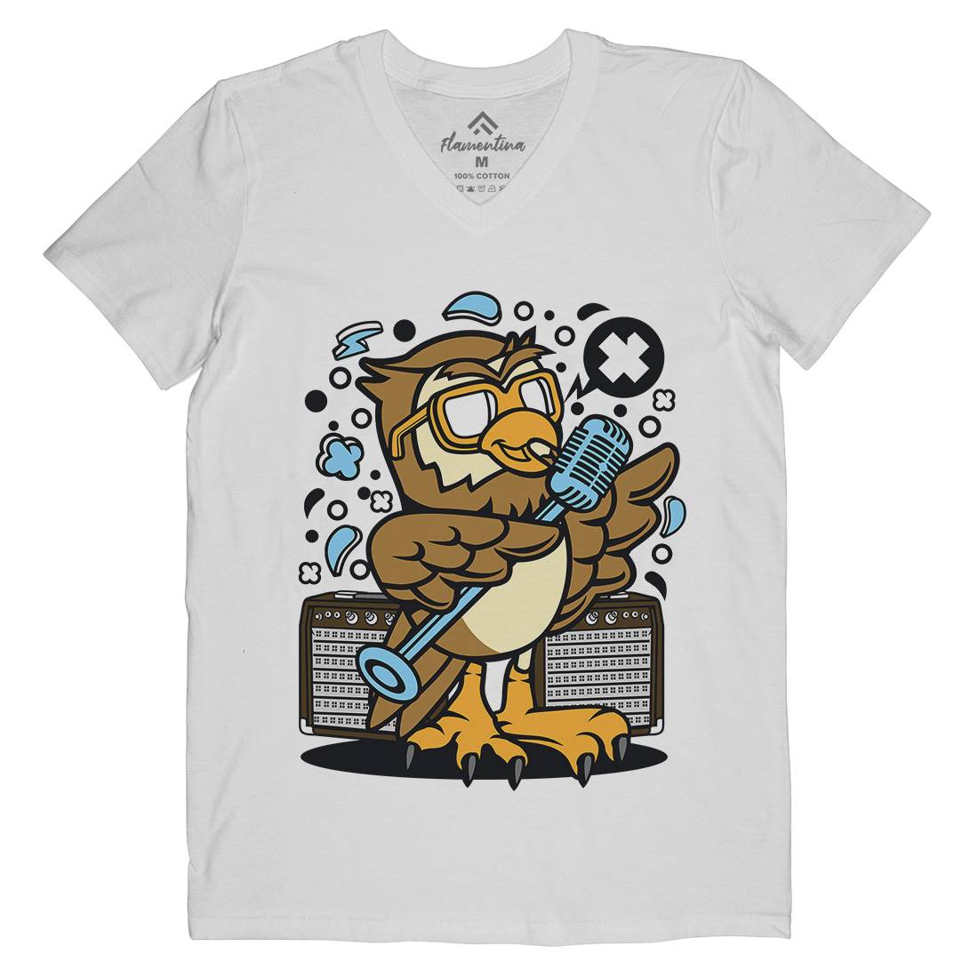Owl Singer Mens Organic V-Neck T-Shirt Music C600