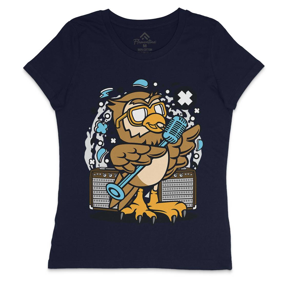 Owl Singer Womens Crew Neck T-Shirt Music C600