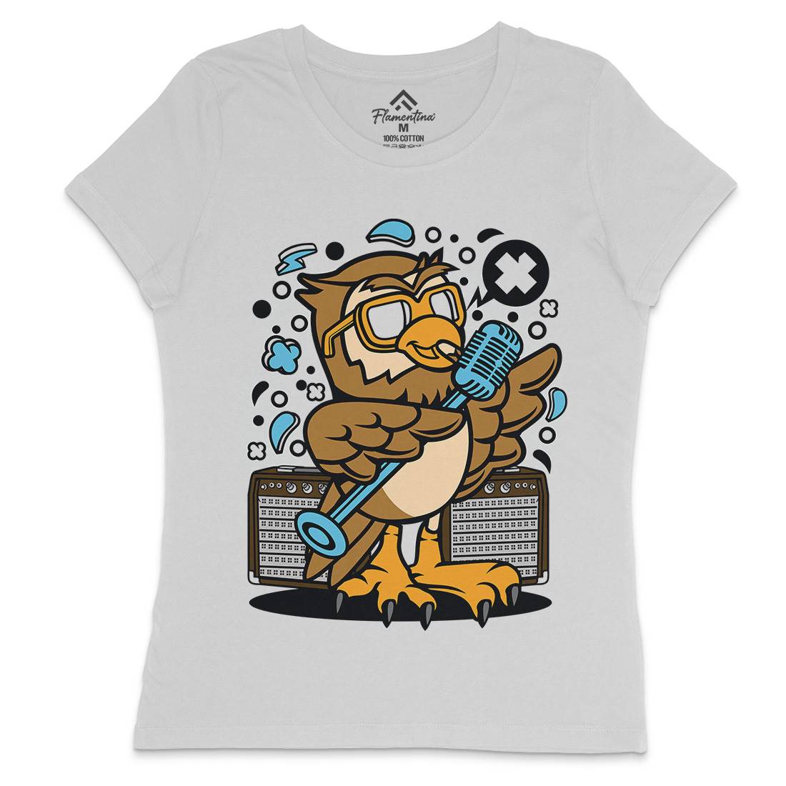 Owl Singer Womens Crew Neck T-Shirt Music C600