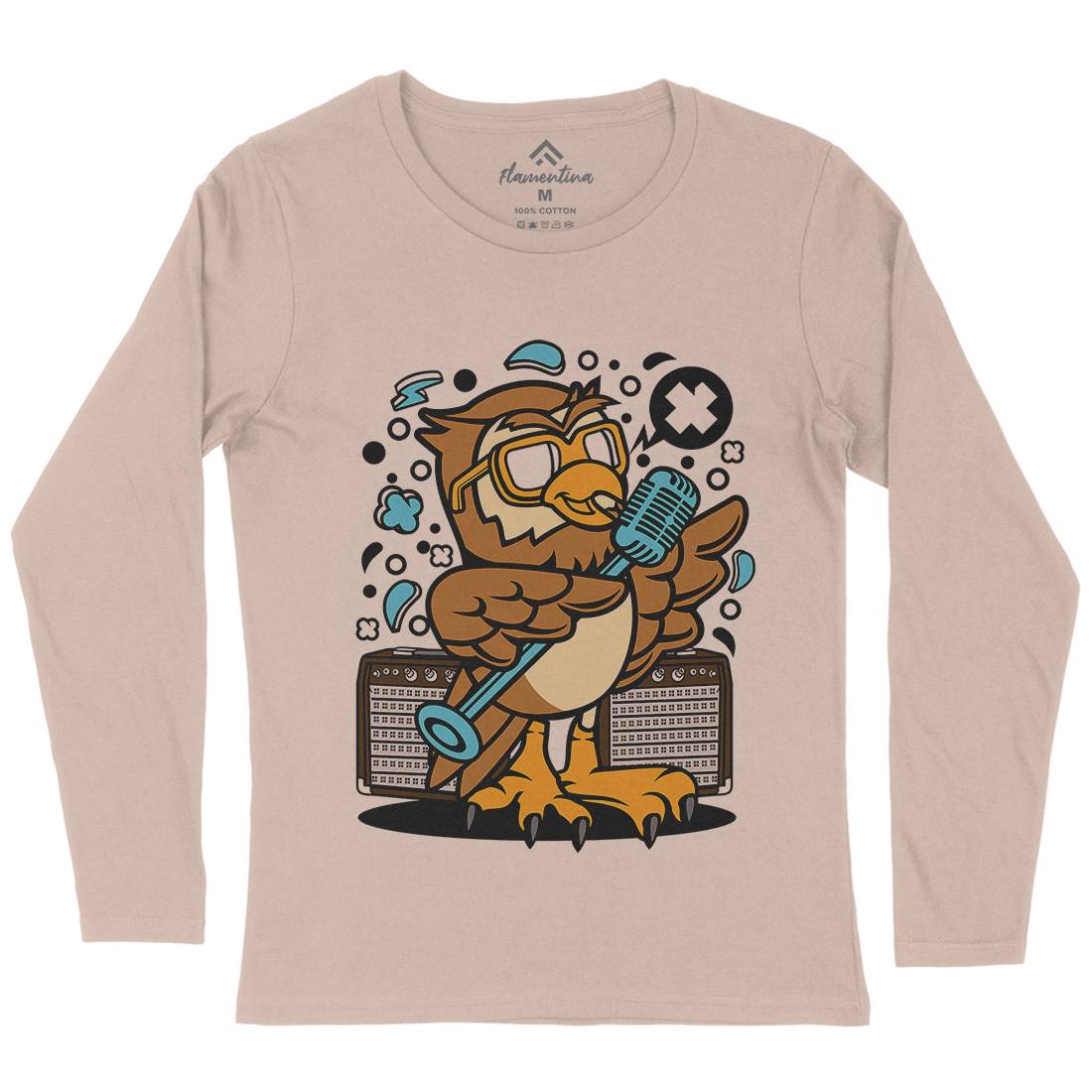 Owl Singer Womens Long Sleeve T-Shirt Music C600