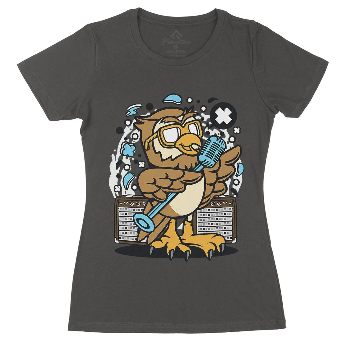 Owl Singer Womens Organic Crew Neck T-Shirt Music C600