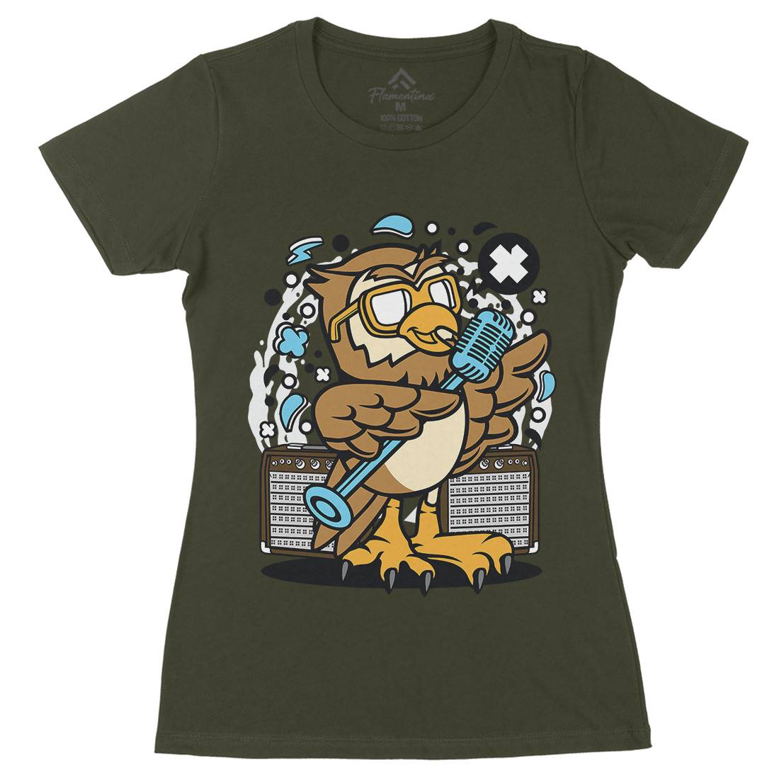 Owl Singer Womens Organic Crew Neck T-Shirt Music C600