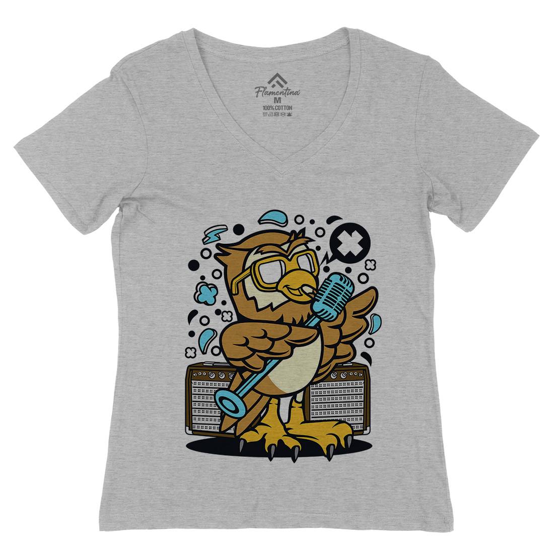 Owl Singer Womens Organic V-Neck T-Shirt Music C600