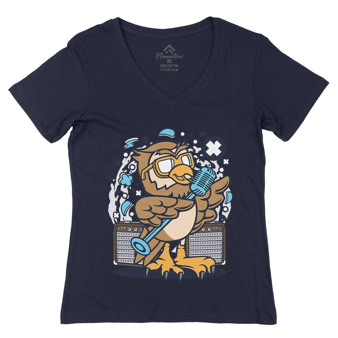 Owl Singer Womens Organic V-Neck T-Shirt Music C600