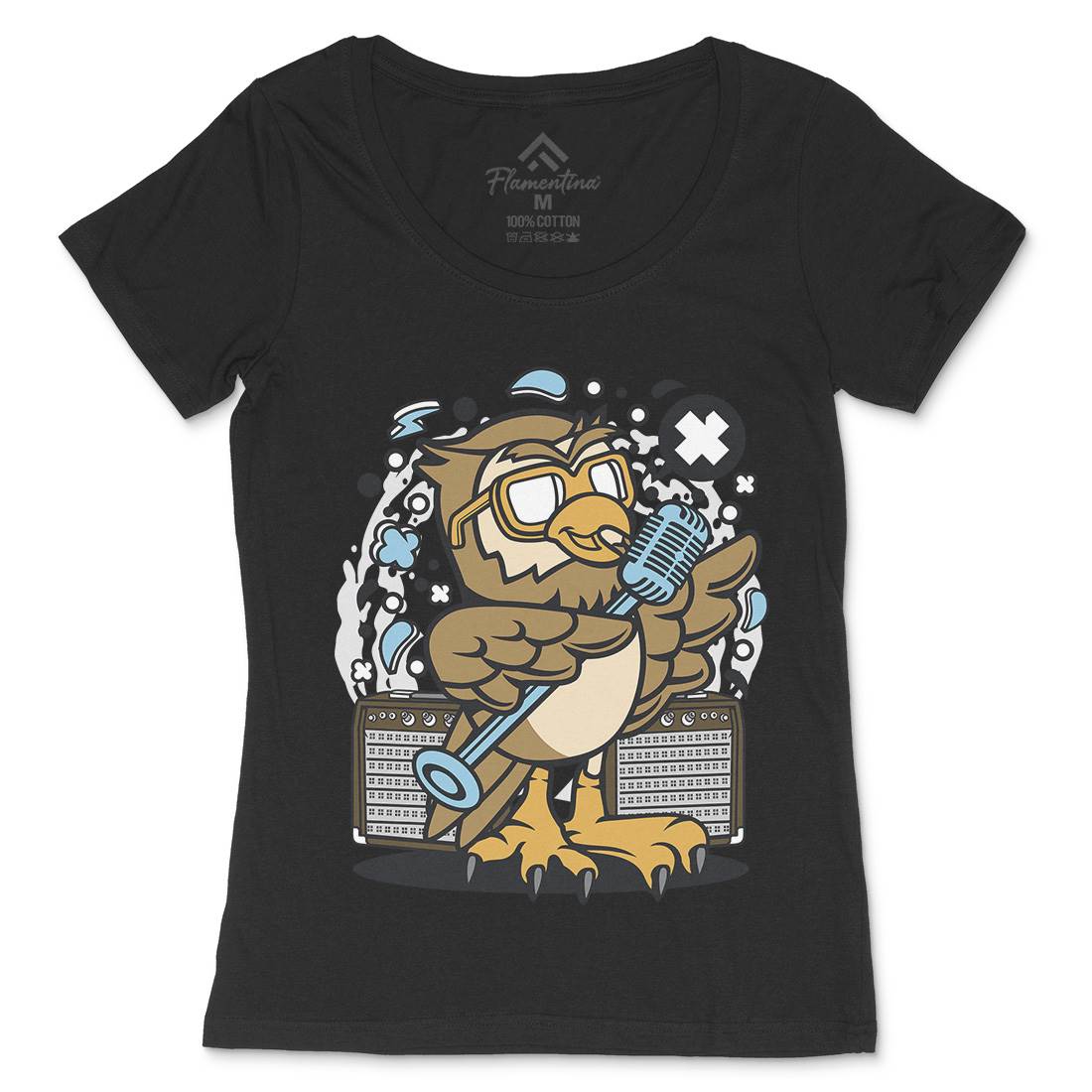 Owl Singer Womens Scoop Neck T-Shirt Music C600
