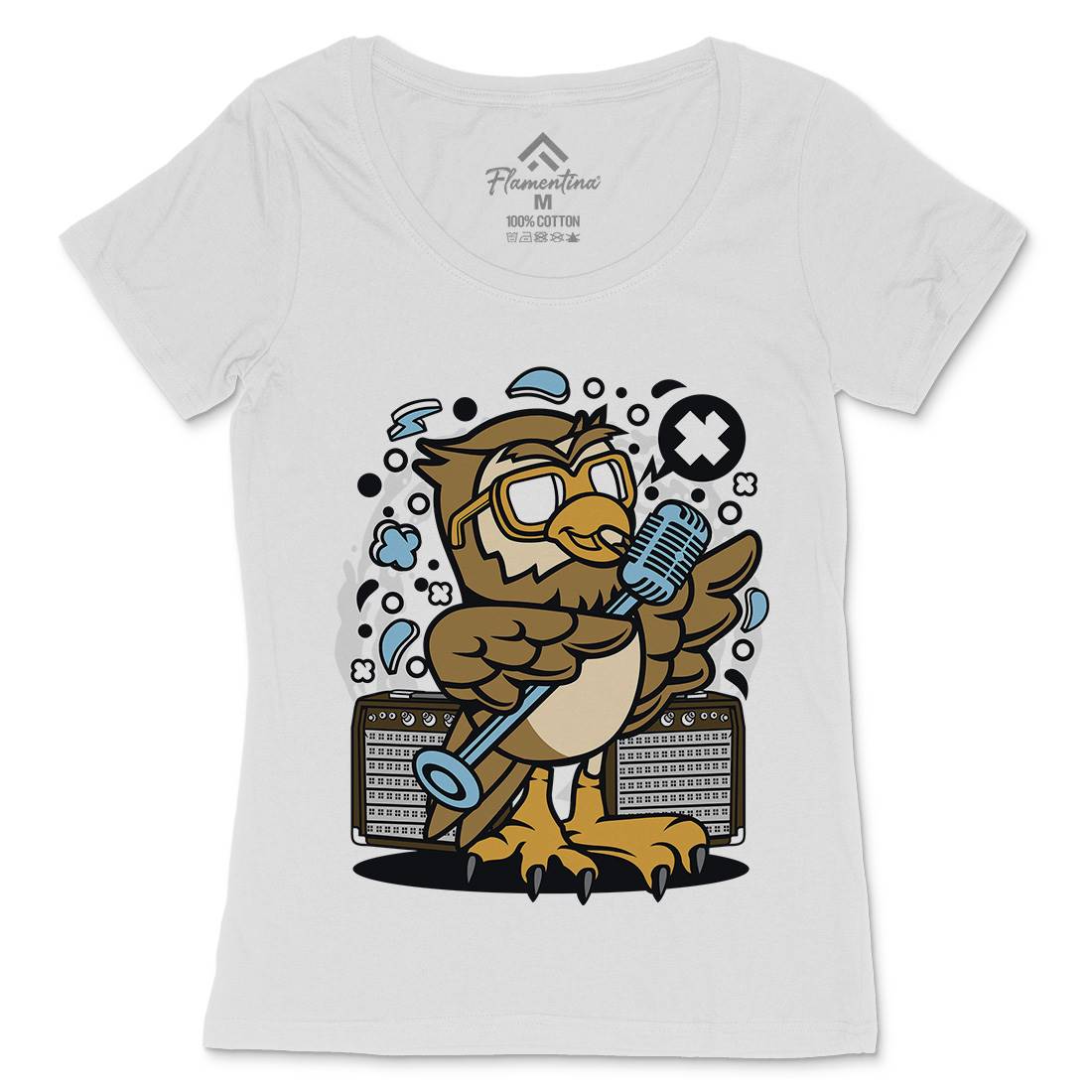 Owl Singer Womens Scoop Neck T-Shirt Music C600