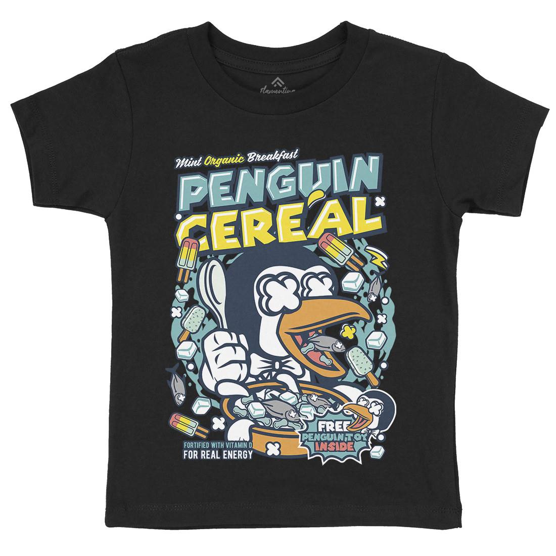 Penguin Cereal Box Kids Organic Crew Neck T-Shirt Food C602