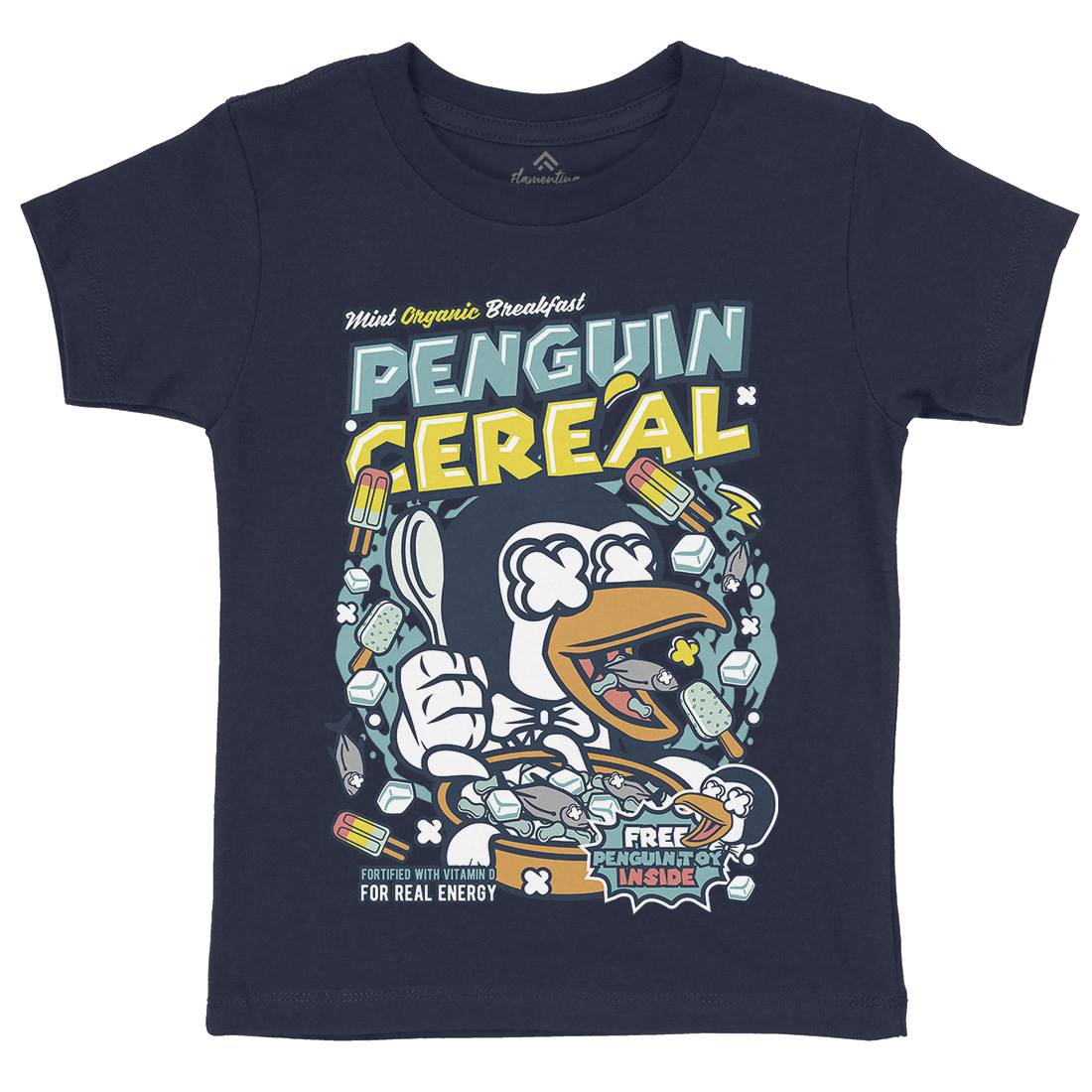 Penguin Cereal Box Kids Organic Crew Neck T-Shirt Food C602