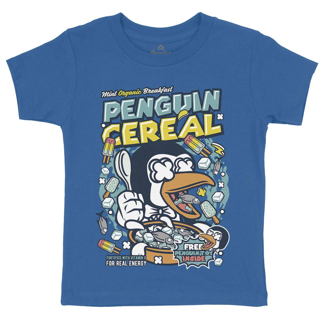 Penguin Cereal Box Kids Crew Neck T-Shirt Food C602