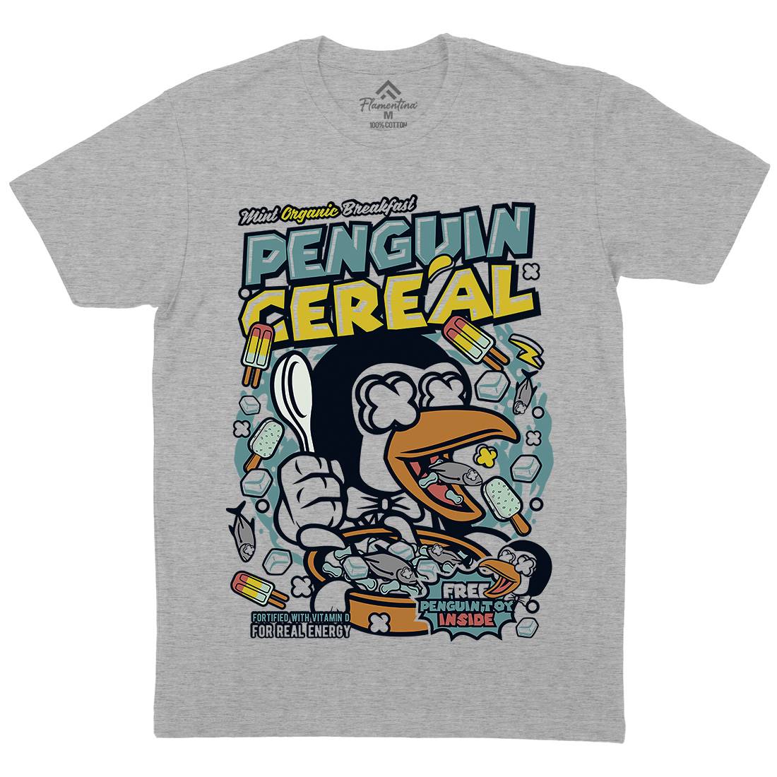 Penguin Cereal Box Mens Crew Neck T-Shirt Food C602