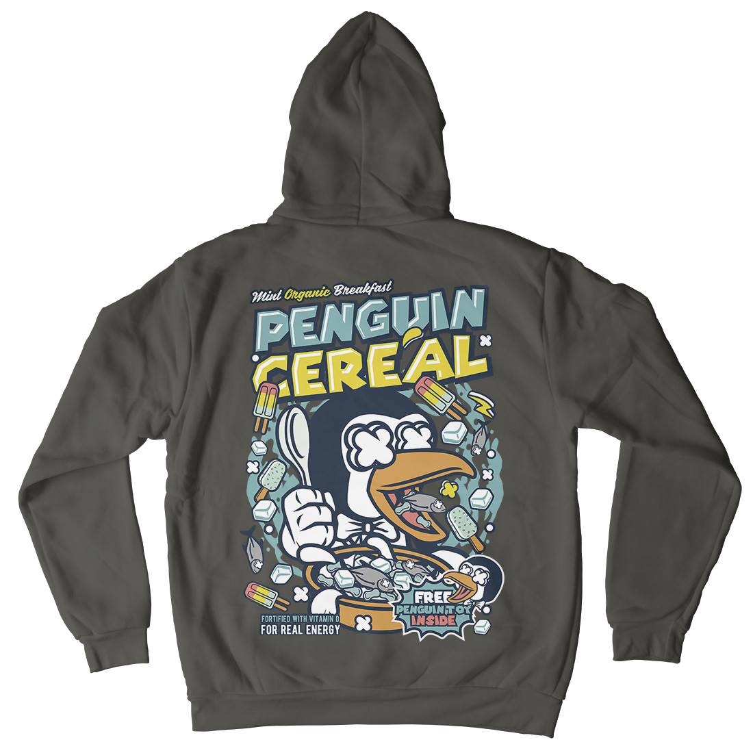 Penguin Cereal Box Mens Hoodie With Pocket Food C602