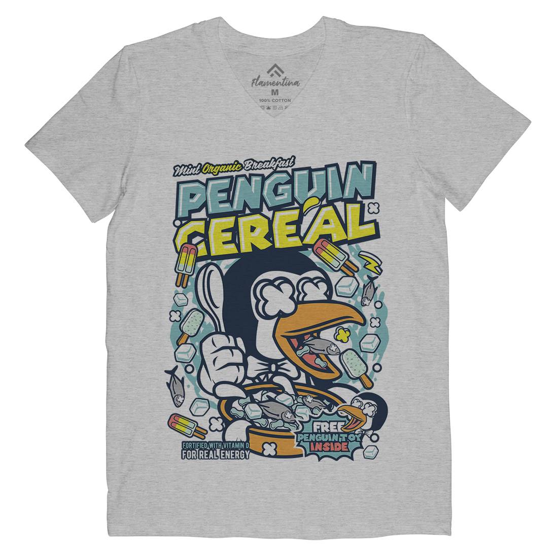Penguin Cereal Box Mens V-Neck T-Shirt Food C602