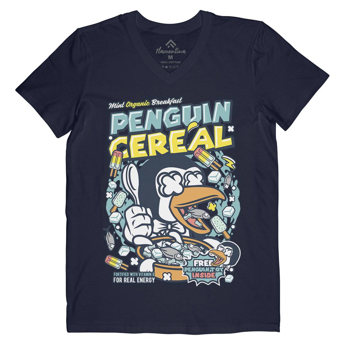 Penguin Cereal Box Mens V-Neck T-Shirt Food C602