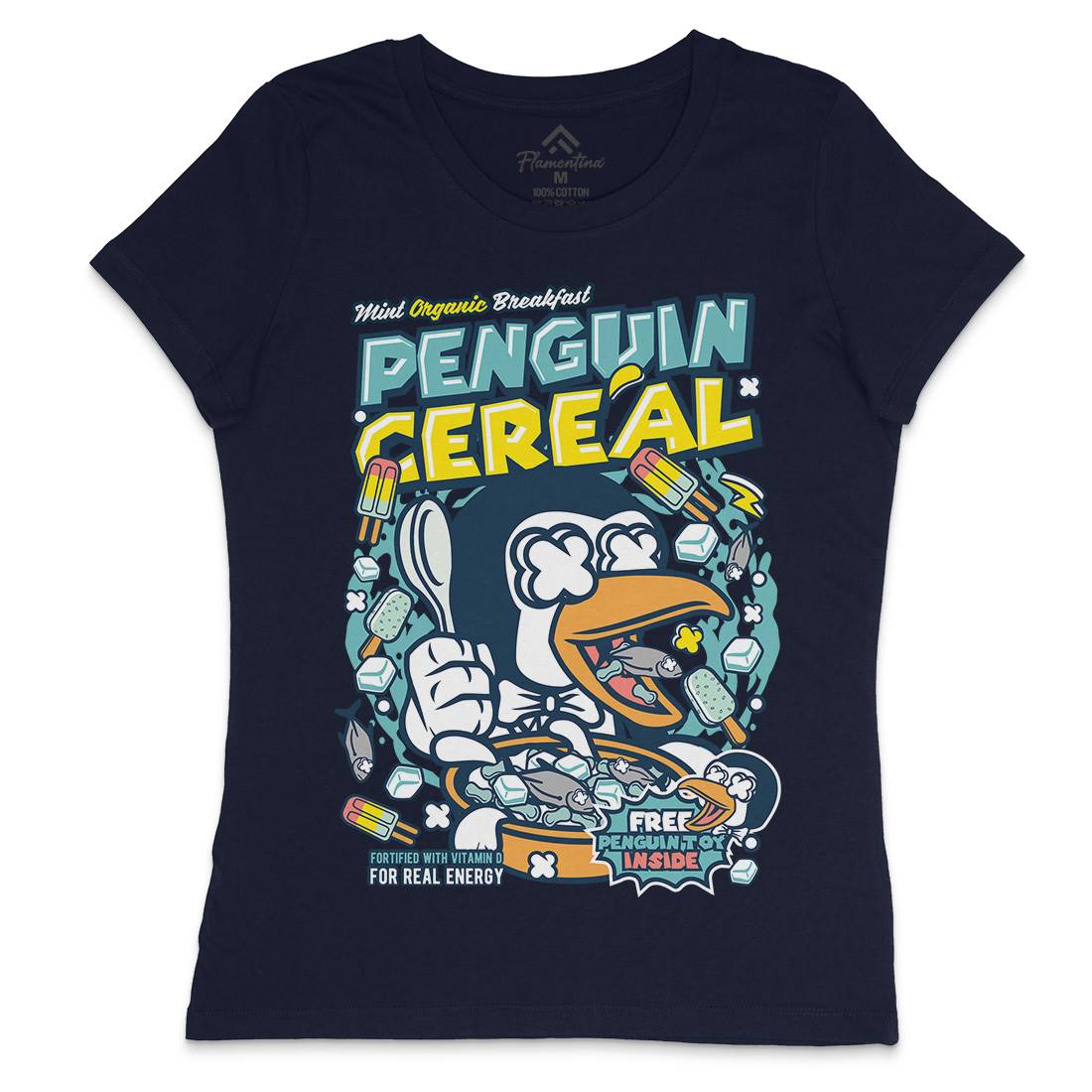 Penguin Cereal Box Womens Crew Neck T-Shirt Food C602