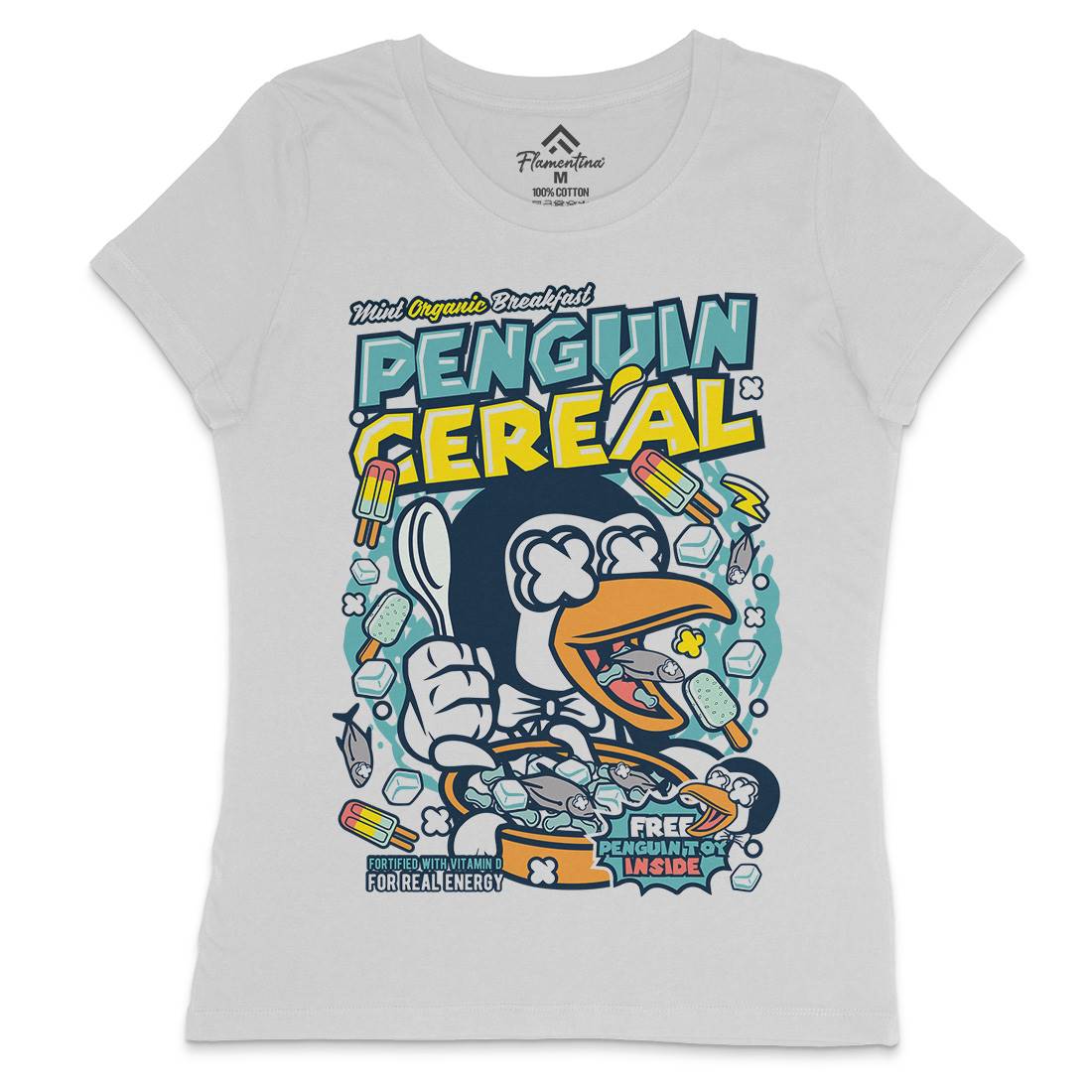 Penguin Cereal Box Womens Crew Neck T-Shirt Food C602