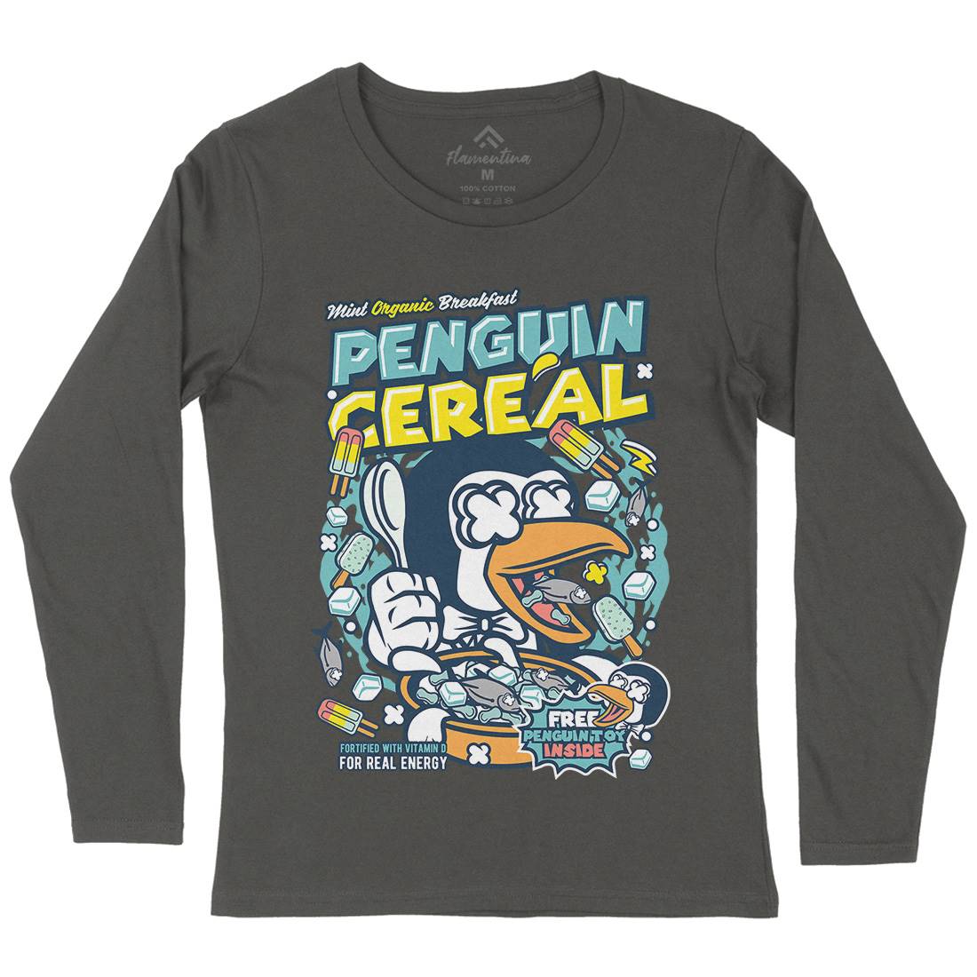 Penguin Cereal Box Womens Long Sleeve T-Shirt Food C602