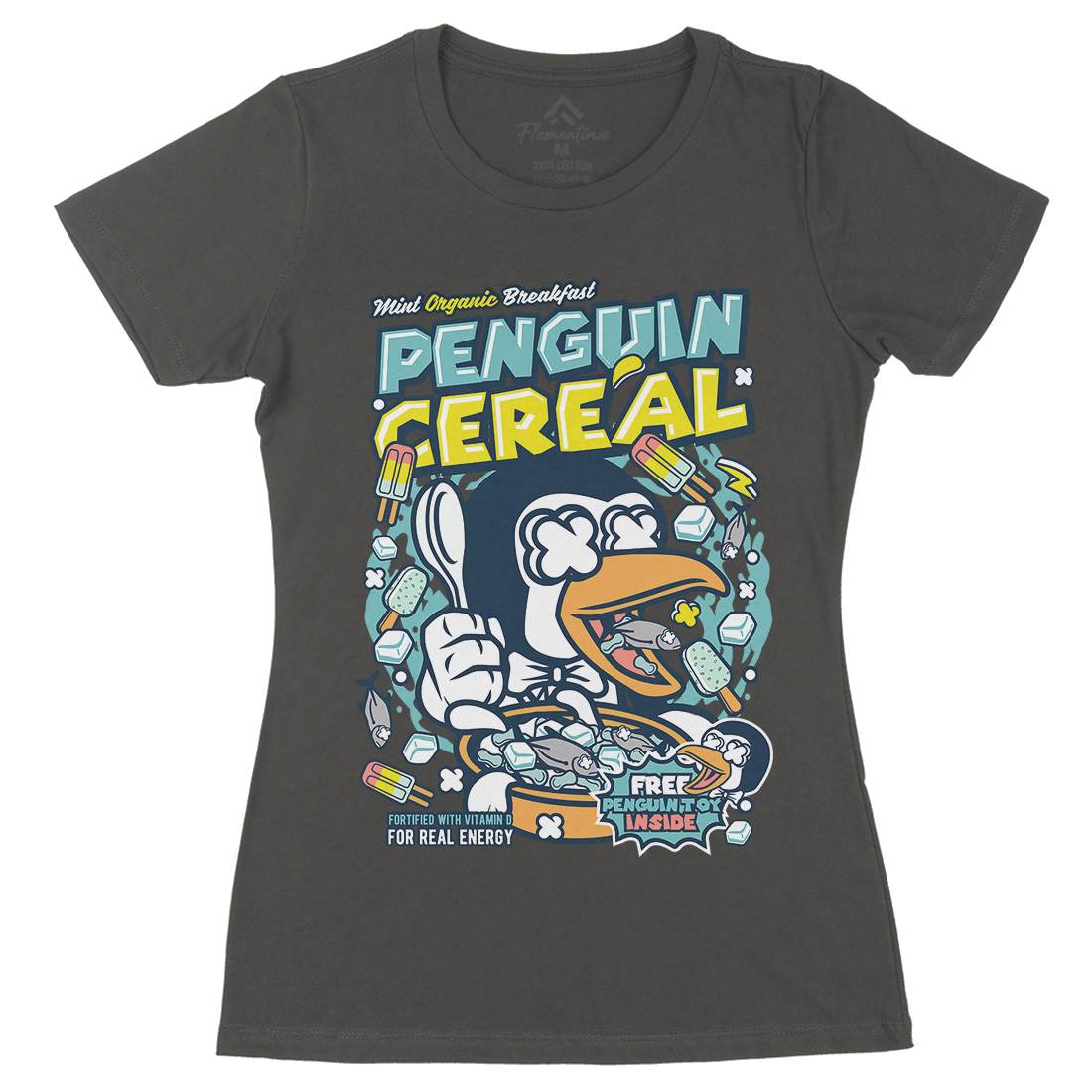Penguin Cereal Box Womens Organic Crew Neck T-Shirt Food C602