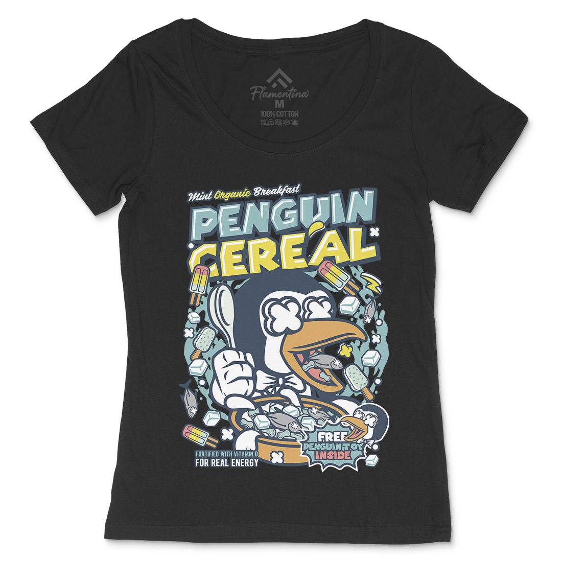 Penguin Cereal Box Womens Scoop Neck T-Shirt Food C602