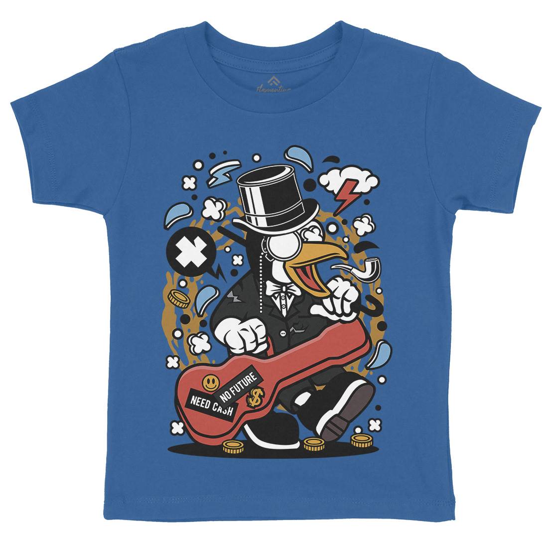 Penguin Guitar Kids Crew Neck T-Shirt Music C603