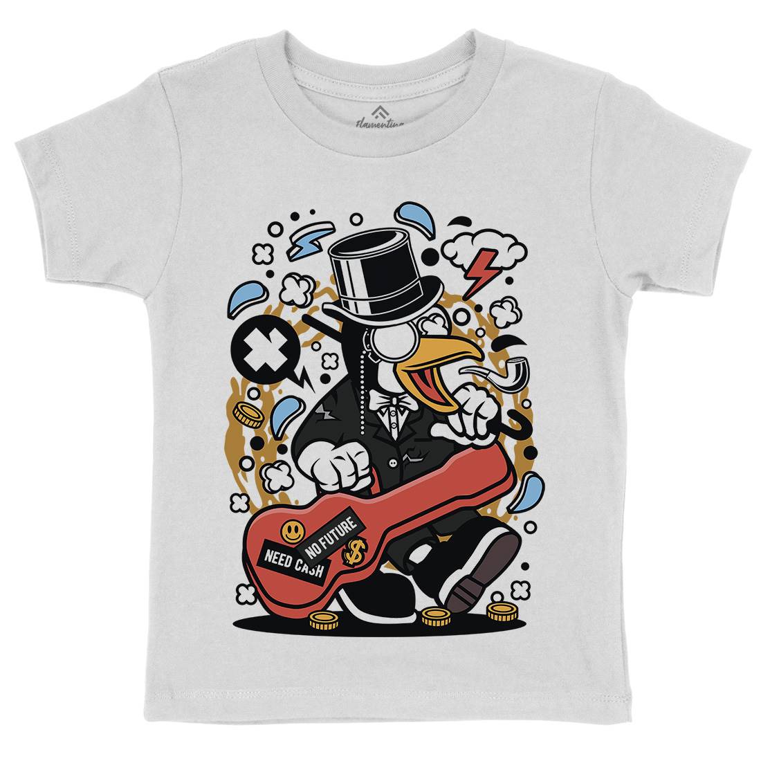 Penguin Guitar Kids Crew Neck T-Shirt Music C603