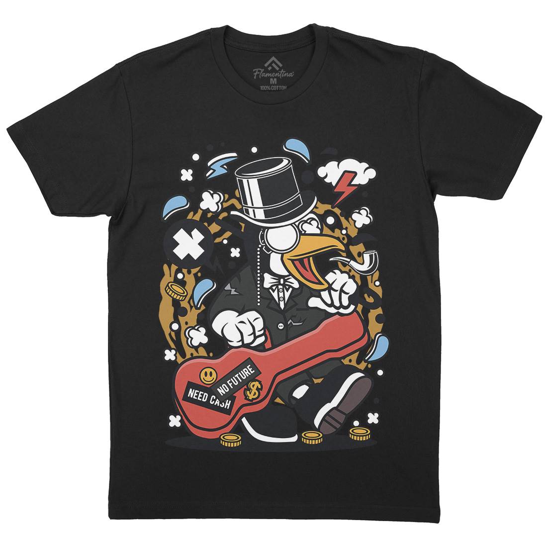 Penguin Guitar Mens Organic Crew Neck T-Shirt Music C603