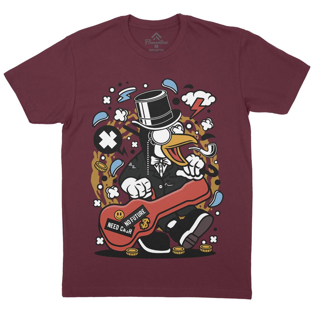 Penguin Guitar Mens Crew Neck T-Shirt Music C603