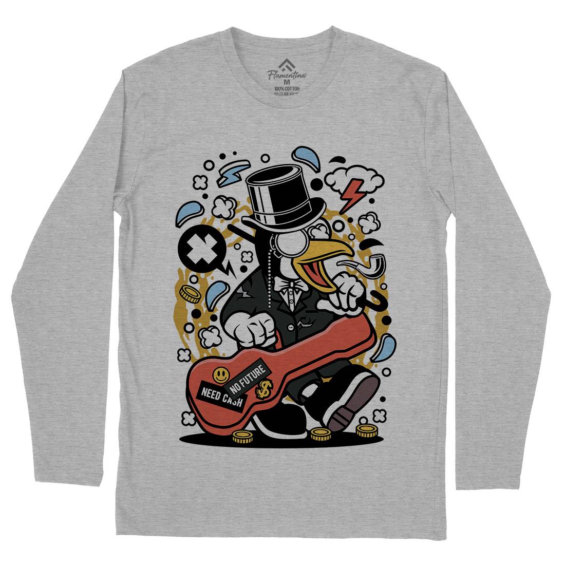 Penguin Guitar Mens Long Sleeve T-Shirt Music C603
