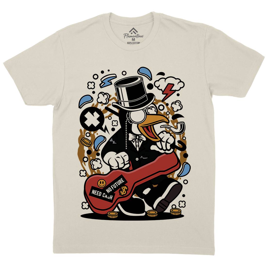 Penguin Guitar Mens Organic Crew Neck T-Shirt Music C603