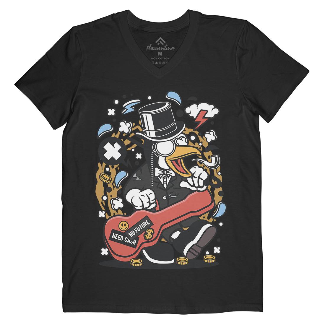 Penguin Guitar Mens V-Neck T-Shirt Music C603