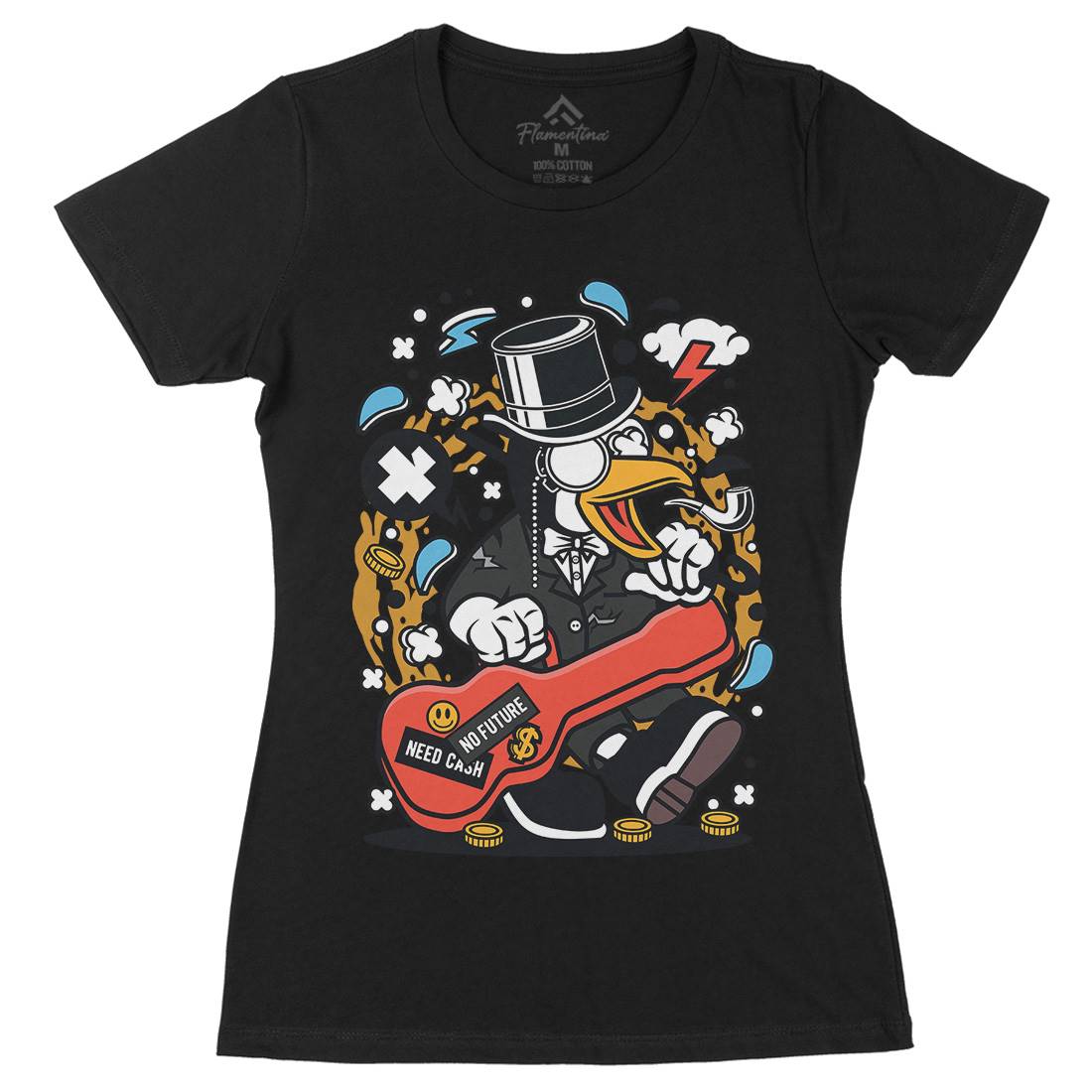 Penguin Guitar Womens Organic Crew Neck T-Shirt Music C603