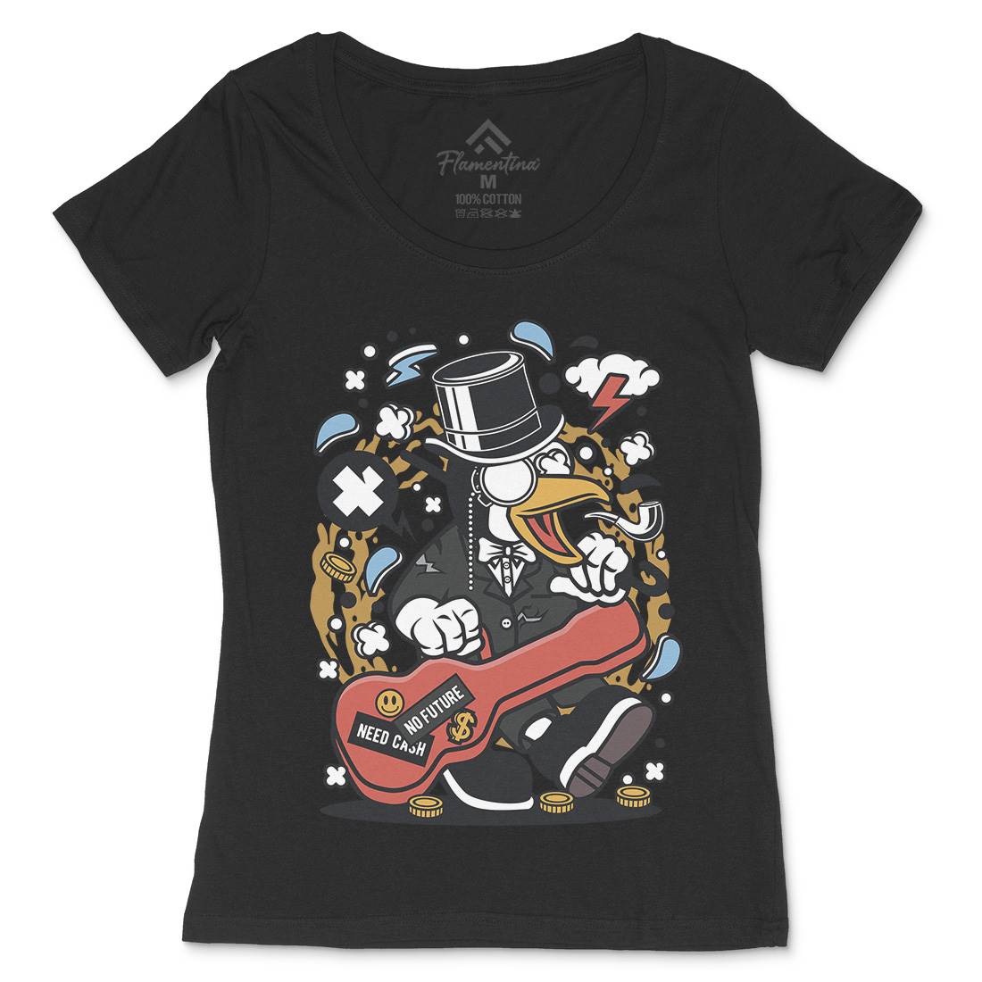Penguin Guitar Womens Scoop Neck T-Shirt Music C603