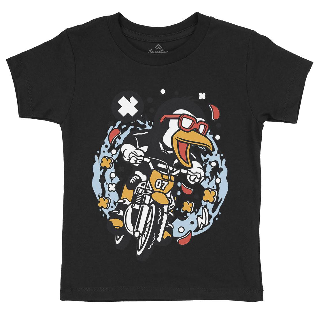 Penguin Motocross Rider Kids Organic Crew Neck T-Shirt Motorcycles C604