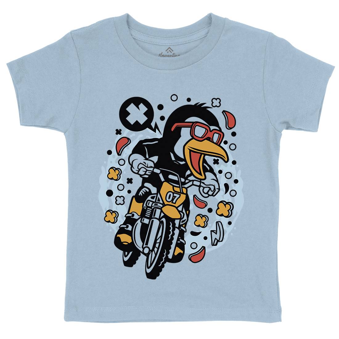 Penguin Motocross Rider Kids Crew Neck T-Shirt Motorcycles C604