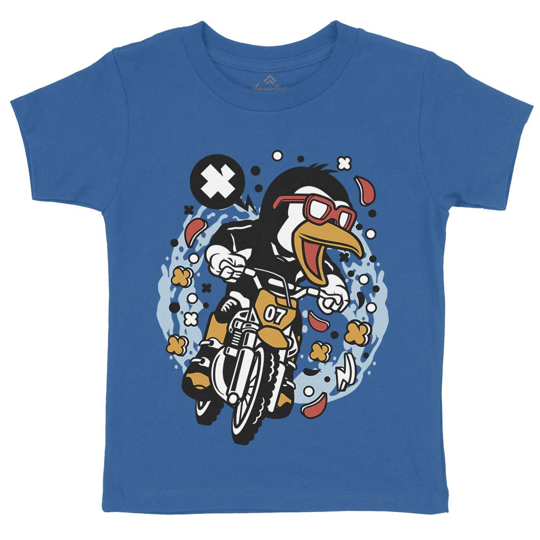 Penguin Motocross Rider Kids Organic Crew Neck T-Shirt Motorcycles C604
