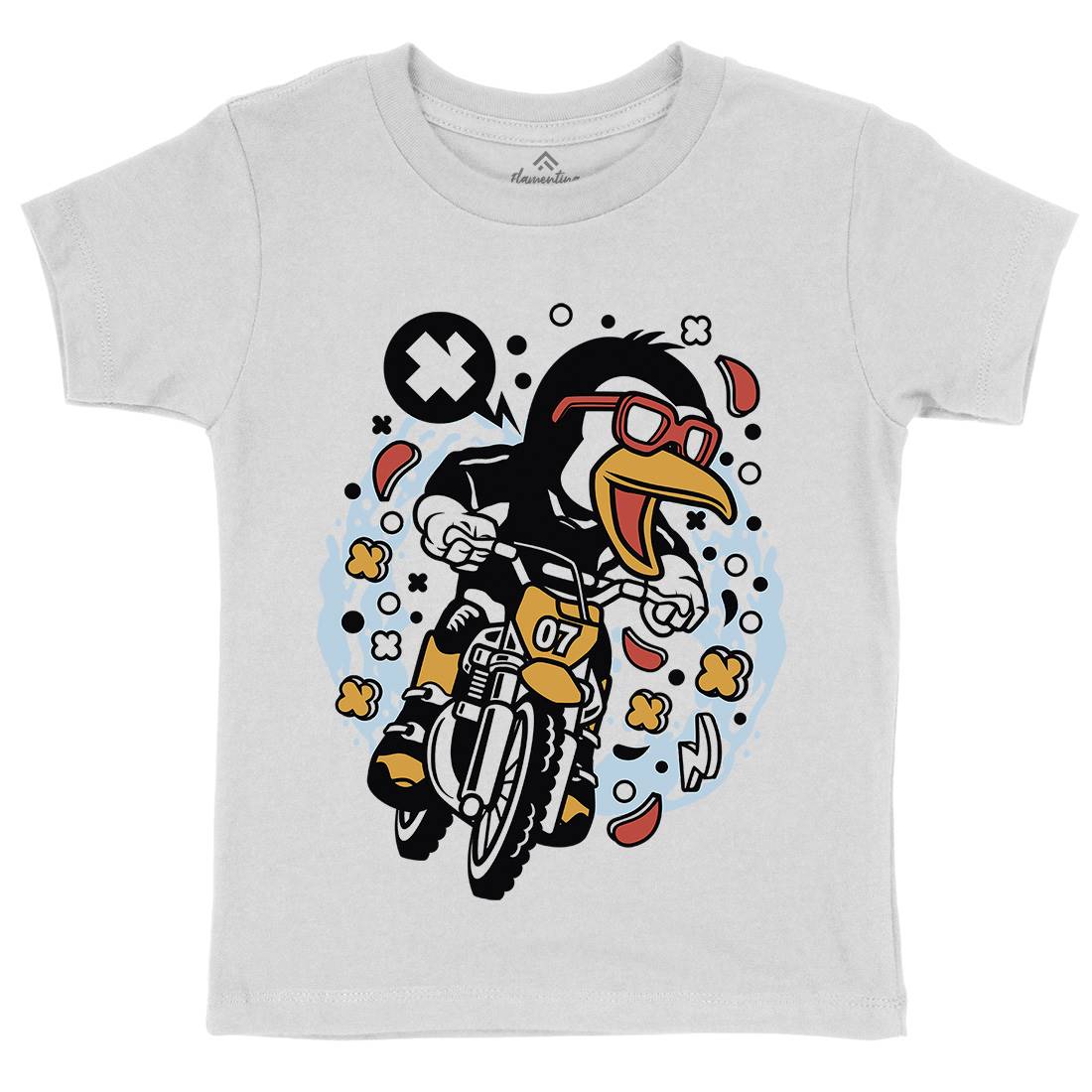 Penguin Motocross Rider Kids Crew Neck T-Shirt Motorcycles C604