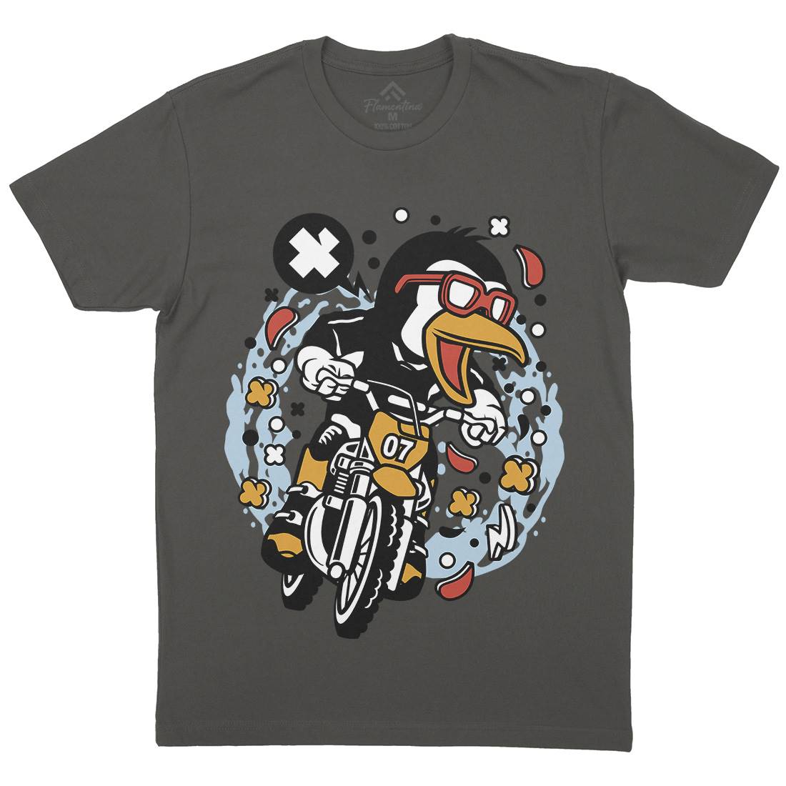 Penguin Motocross Rider Mens Organic Crew Neck T-Shirt Motorcycles C604