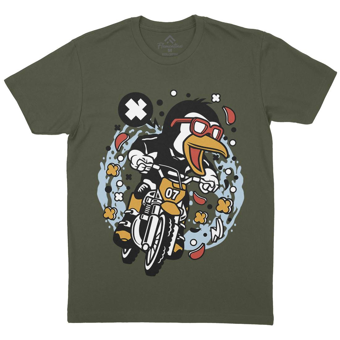 Penguin Motocross Rider Mens Organic Crew Neck T-Shirt Motorcycles C604