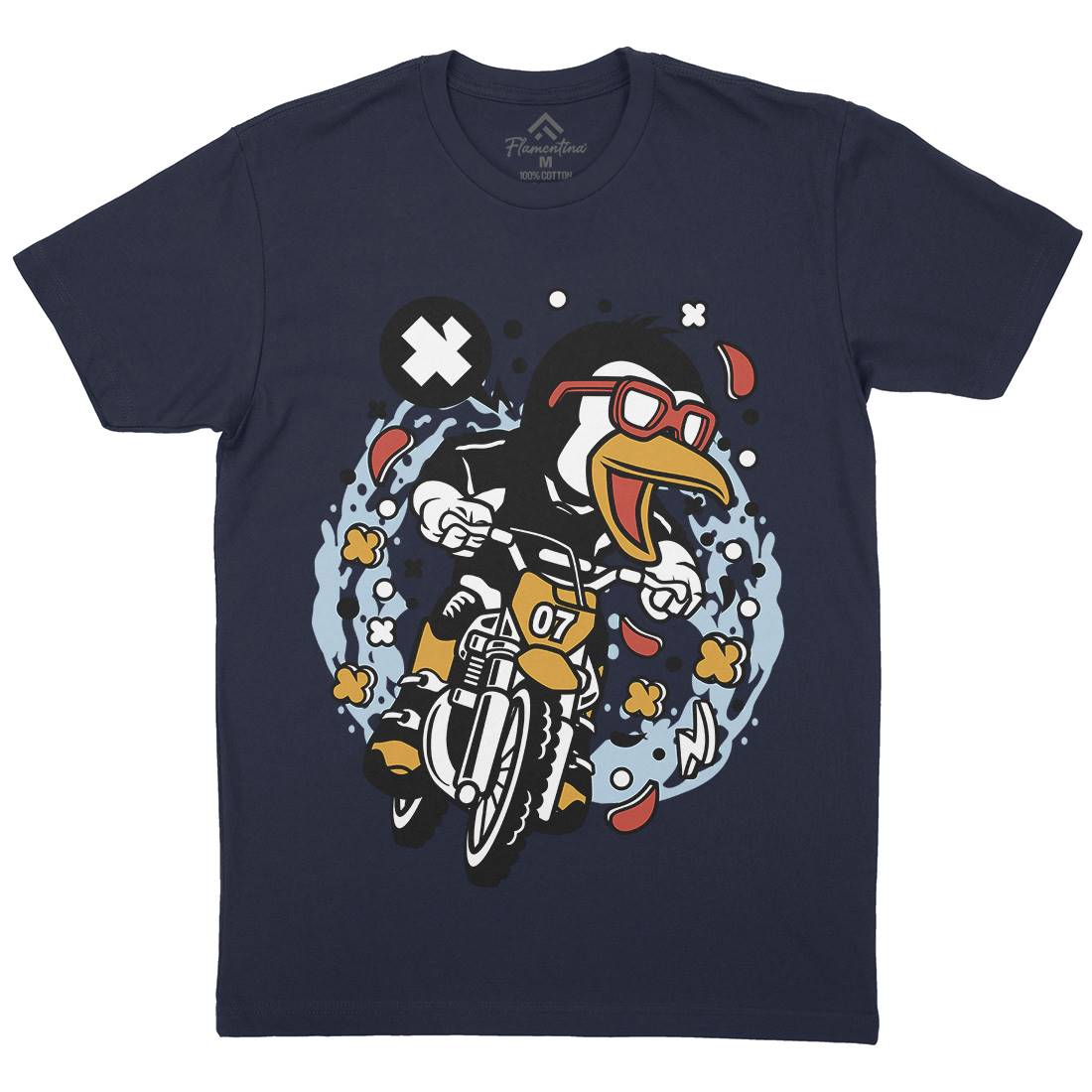 Penguin Motocross Rider Mens Crew Neck T-Shirt Motorcycles C604