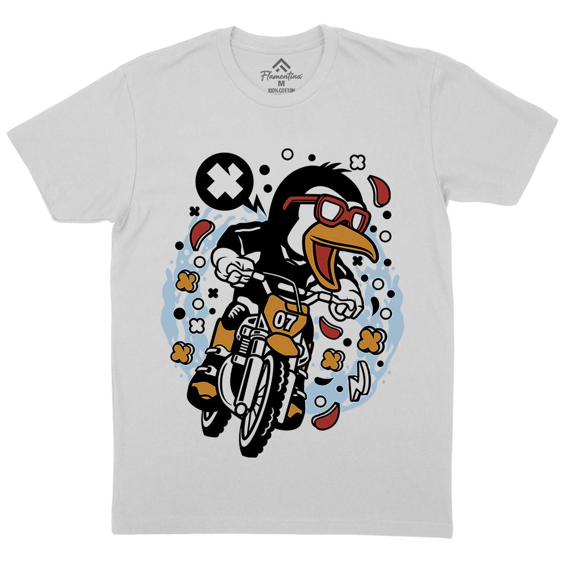 Penguin Motocross Rider Mens Crew Neck T-Shirt Motorcycles C604